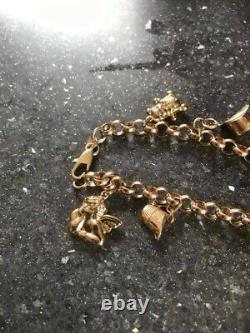 Fabulous Sheffield Heavy Solid 9Ct Gold Belcher Charm Bracelet With Charms 7.5in