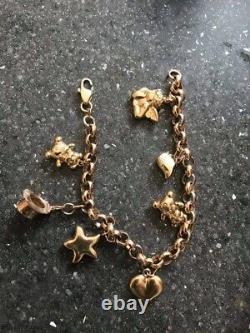 Fabulous Sheffield Heavy Solid 9Ct Gold Belcher Charm Bracelet With Charms 7.5in