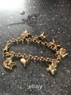 Fabulous Sheffield Heavy Solid 9Ct Gold Belcher Charm Bracelet With Charms 7.5in