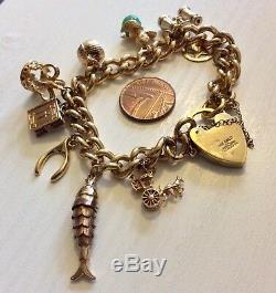 Fabulous Vintage Superb Rolled Gold Charm Bracelet With All 9ct Gold Charms