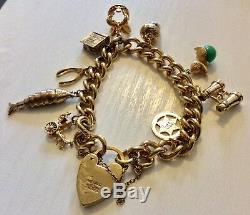 Fabulous Vintage Superb Rolled Gold Charm Bracelet With All 9ct Gold Charms