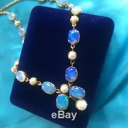 Fabulous rare vintage 9ct gold opal and pearl necklace and bracelet set 1950's
