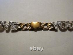 Fine 9ct Gold I Love You Two Tone Bracelet Weight 8.8 Grams 7-1/4 Inches