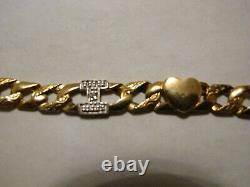 Fine 9ct Gold I Love You Two Tone Bracelet Weight 8.8 Grams 7-1/4 Inches