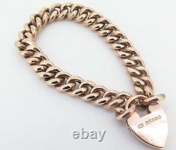 Fine Antique 9ct Rose Gold Curb link Bracelet With Heart Shaped Padlock C. 1905