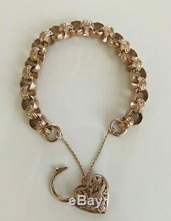 Fine Antique Victorian 9ct Gold Scroll Chain Bracelet + Ornate Love Heart Clasp