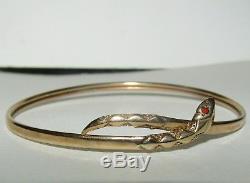 Fine, Art Deco, 9 Ct Gold Snake/serpent Bracelet With Garnet Eyes