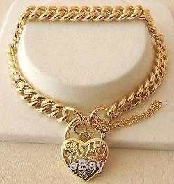 GENUINE 9K 9ct SOLID YELLOW GOLD CURB BRACELET with FILIGREE PADLOCK