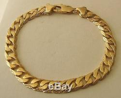 GENUINE SOLID 9K 9ct YELLOW Gold PATTERNED FLAT CURB BRACELET 21 cm