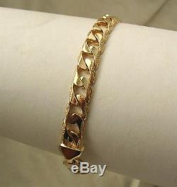 GENUINE SOLID 9K 9ct YELLOW Gold PATTERNED FLAT CURB BRACELET 21 cm