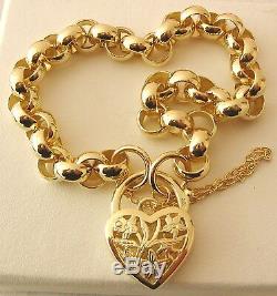 GENUINE SOLID 9K 9ct Yellow Gold ROUND BELCHER Padlock Bracelet