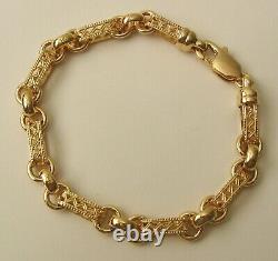 GENUINE SOLID 9ct YELLOW GOLD FILIGREE OVAL BELCHER BRACELET WITH CLASP 19.5 cm