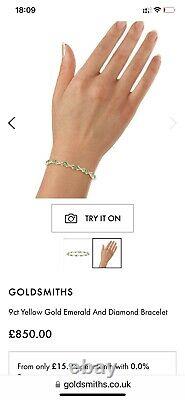 GOLDSMITHS 9ct Yellow Gold Emerald And Diamond Bracelet