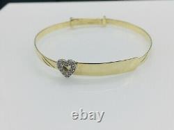 Genuine 9ct Gold Baby CZ Heart Expanding Bangle Free Engraving