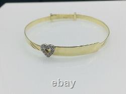 Genuine 9ct Gold Baby CZ Heart Expanding Bangle Free Engraving
