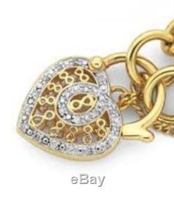 Genuine 9ct Gold Belcher Bracelet Diamond Heart Locket 10 grams Not Scrap $1500