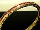 Genuine 9ct Solid Heavy Yellow Gold Natural Ruby Hinged Bangle Scroll Opens