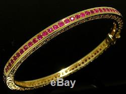 Genuine 9ct SOLID Heavy Yellow Gold NATURAL Ruby Hinged Bangle Scroll opens