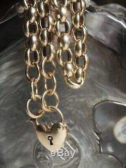 Genuine / 9ct Yellow Gold Belchor Link Bracelet With Heart Locket Heavy