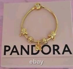 Genuine Pandora Gold signature Bracelet & 5 Gold Pandora Charms 19 cm ALE MET