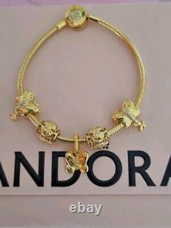 Genuine Pandora Gold signature Bracelet & 5 Gold Pandora Charms 19 cm ALE MET