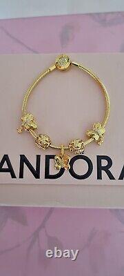 Genuine Pandora Gold signature Bracelet & 5 Gold Pandora Charms 19 cm ALE MET