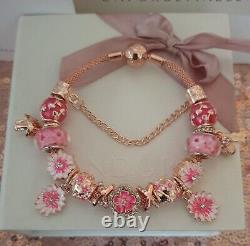 Genuine Pandora Rose Gold Bracelet Bangle + Rose Gold Charms 19 cm +Pandora Box