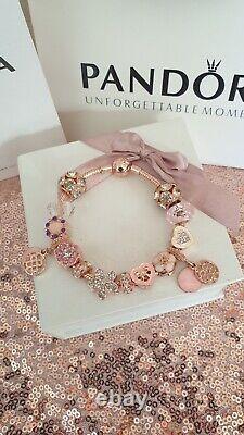 Genuine Rose Gold Pandora Bracelet +Rose Gold Charms 19 cm +Box