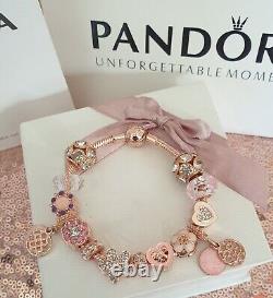 Genuine Rose Gold Pandora Bracelet +Rose Gold Charms 19 cm +Box