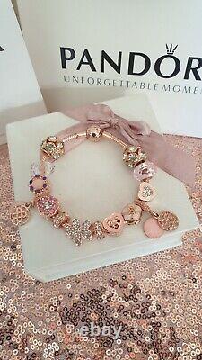 Genuine Rose Gold Pandora Bracelet +Rose Gold Charms 19 cm +Box