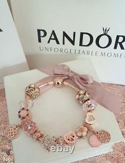 Genuine Rose Gold Pandora Bracelet +Rose Gold Charms 19 cm +Box