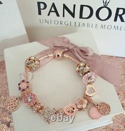 Genuine Rose Gold Pandora Bracelet +Rose Gold Charms 19 cm +Box