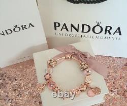 Genuine Rose Gold Pandora Bracelet +Rose Gold Charms 19 cm +Box