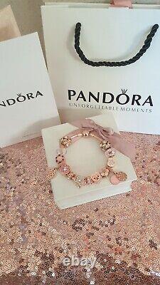 Genuine Rose Gold Pandora Bracelet +Rose Gold Charms 19 cm +Box