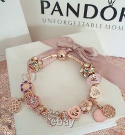 Genuine Rose Gold Pandora Bracelet +Rose Gold Charms 19 cm +Box