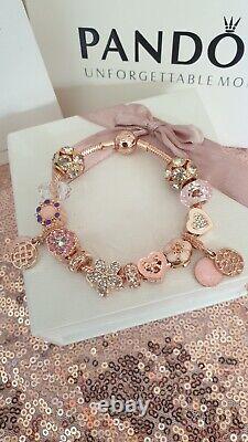 Genuine Rose Gold Pandora Bracelet +Rose Gold Charms 19 cm +Box