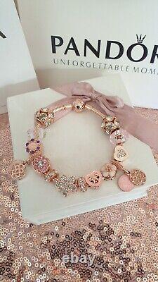 Genuine Rose Gold Pandora Bracelet +Rose Gold Charms 19 cm +Box