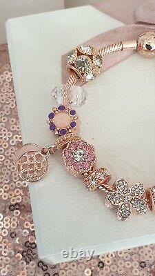 Genuine Rose Gold Pandora Bracelet +Rose Gold Charms 19 cm +Box