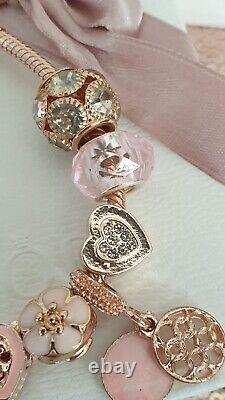 Genuine Rose Gold Pandora Bracelet +Rose Gold Charms 19 cm +Box