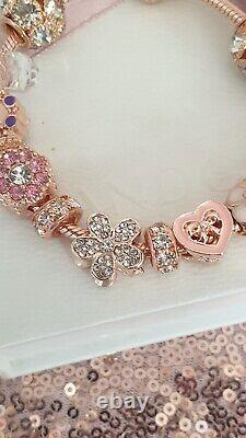 Genuine Rose Gold Pandora Bracelet +Rose Gold Charms 19 cm +Box