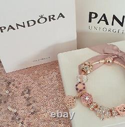 Genuine Rose Gold Pandora Bracelet +Rose Gold Charms 19 cm +Box