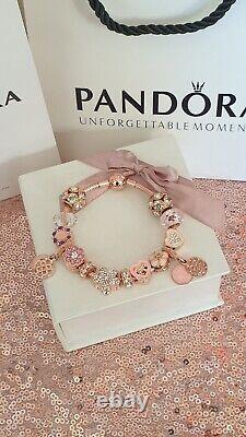 Genuine Rose Gold Pandora Bracelet +Rose Gold Charms 19 cm +Box