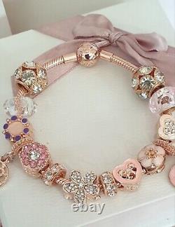 Genuine Rose Gold Pandora Bracelet +Rose Gold Charms 19 cm +Box