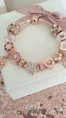 Genuine Rose Gold Pandora Bracelet +Rose Gold Charms 19 cm +Box