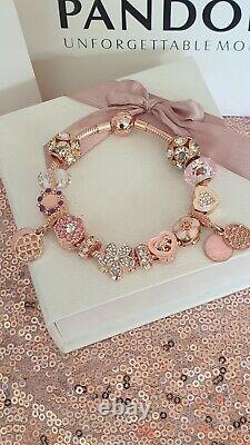 Genuine Rose Gold Pandora Bracelet +Rose Gold Charms 19 cm +Box