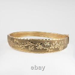 Gold Bangle Bracelet 9ct Yellow Gold HM Matte Finish with Diamond Cut Flowers
