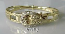 Gold Diamond Bracelet 9ct Yellow Gold Diamond Buckle Hinged Bangle Bracelet