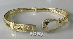 Gold Diamond Bracelet 9ct Yellow Gold Diamond Buckle Hinged Bangle Bracelet