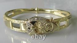 Gold Diamond Bracelet 9ct Yellow Gold Diamond Buckle Hinged Bangle Bracelet