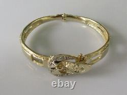 Gold Diamond Bracelet 9ct Yellow Gold Diamond Buckle Hinged Bangle Bracelet